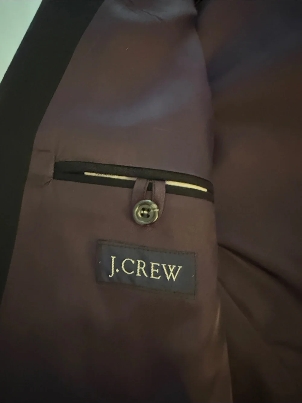 J. Crew Men's Black Blazer with Burgundy Lining